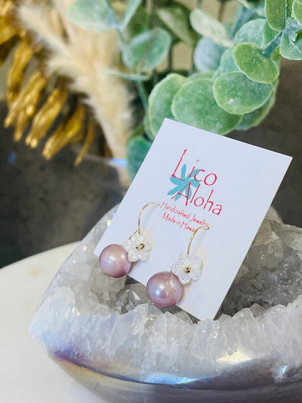 Edison Pearl with Small Hibiscus earrings