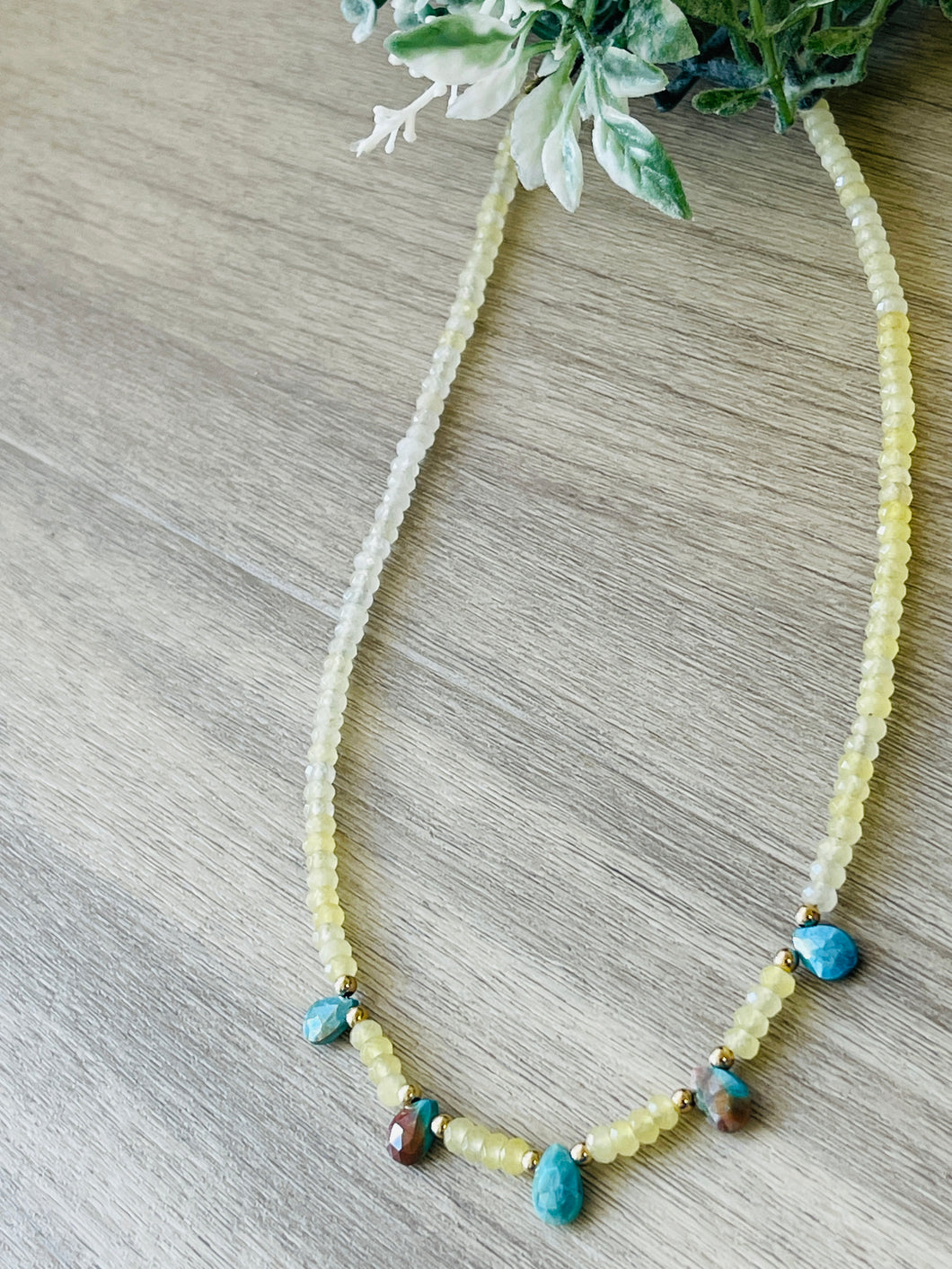 Yellow Jade with Turquoise necklace