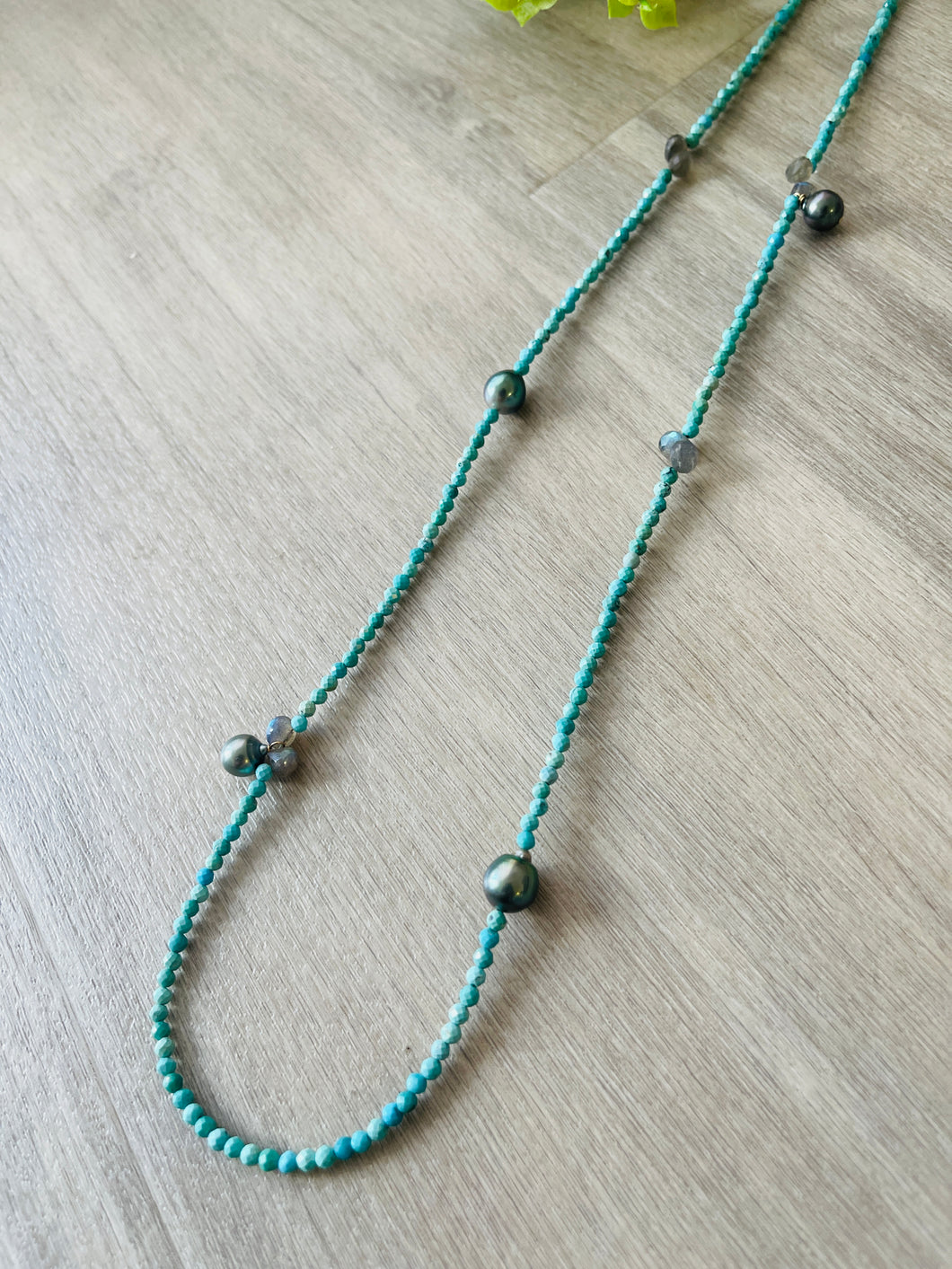 Tahitian Pearl & Turquoise long necklace