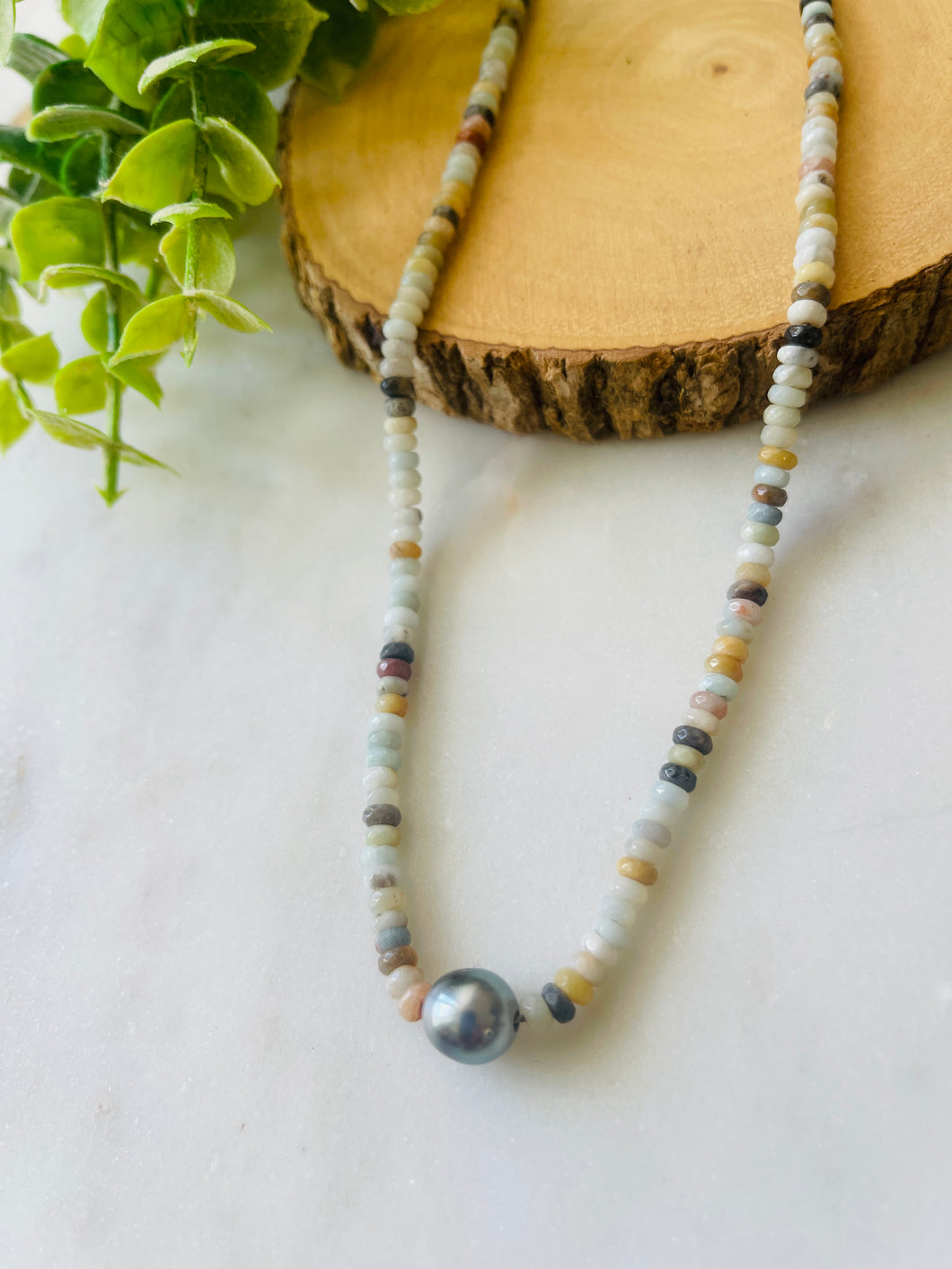 November Sale Amazonite  & Tahitian Pearl necklace