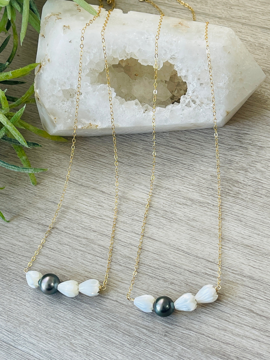 Triple Pikake with Tahitian Pearl Necklace