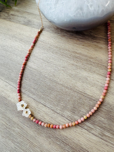 Pink Opal Hibiscus necklace