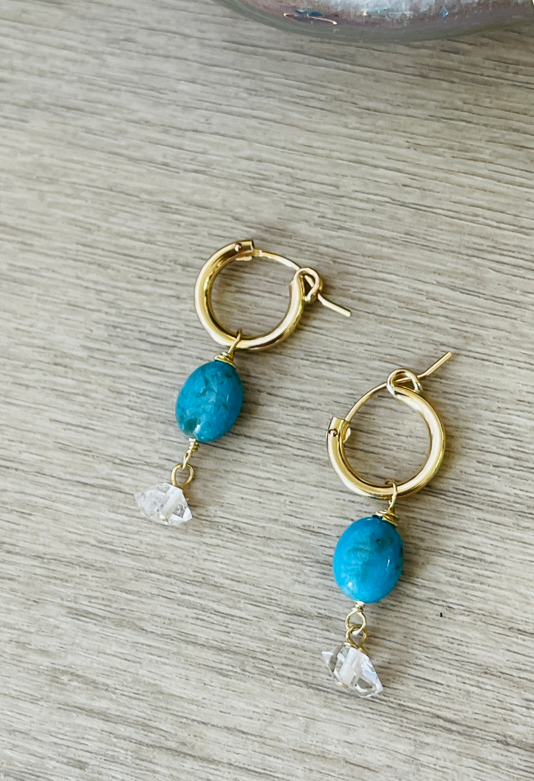 Sleeping Beauty Turquoise with Herkimer Diamond earrings