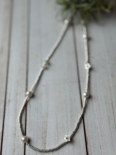Hibiscus Silver long necklace