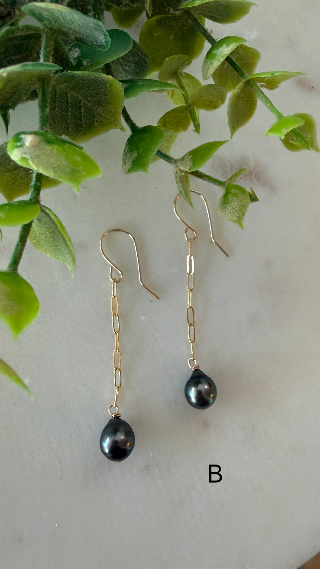 Tahitian Pearl Link Chain earrings B