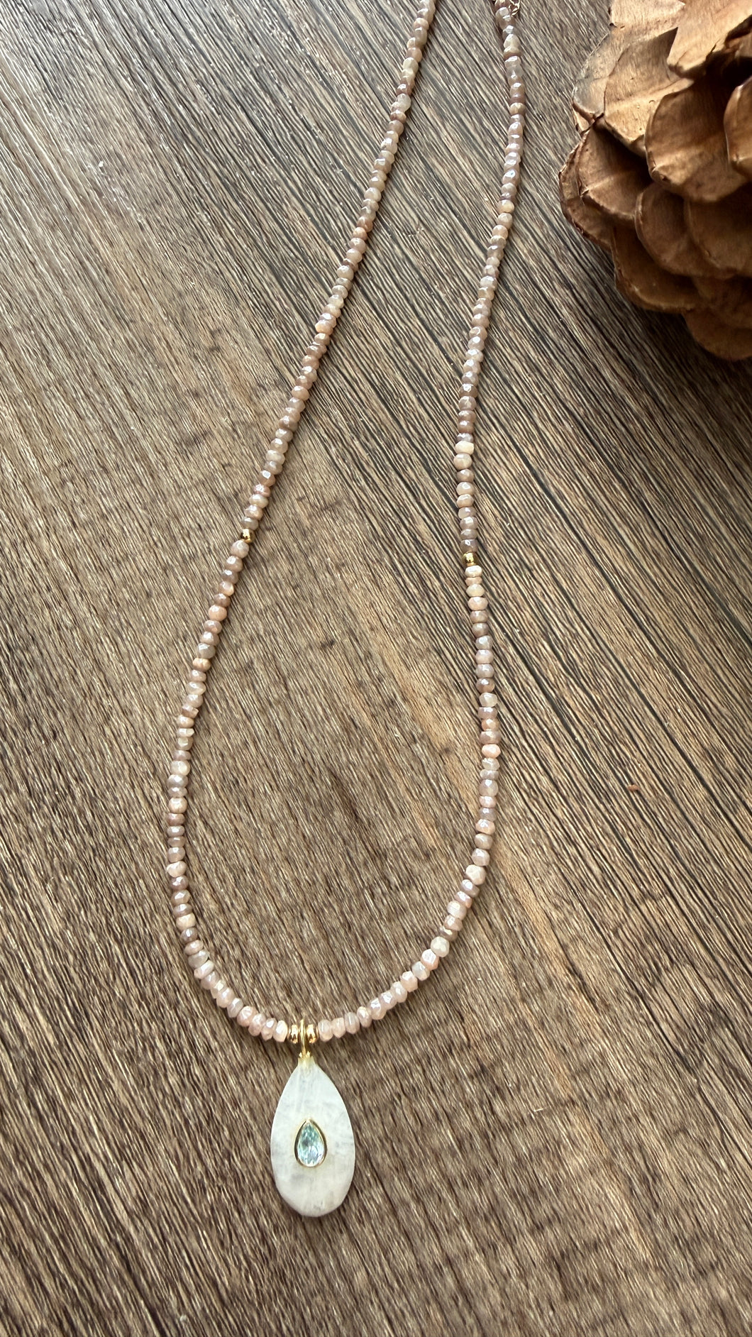 Peach moonstone with Moonstone Charm necklace