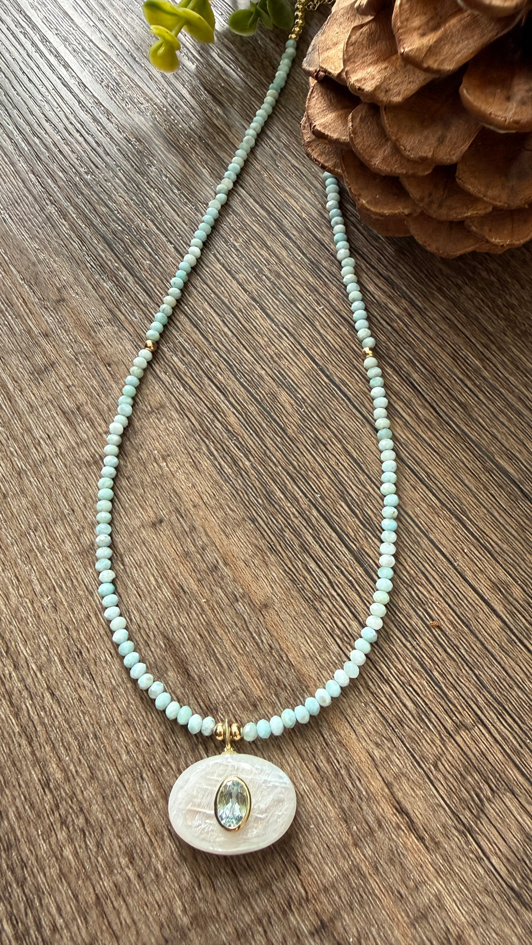 Larimar with Moonstone Charm necklace