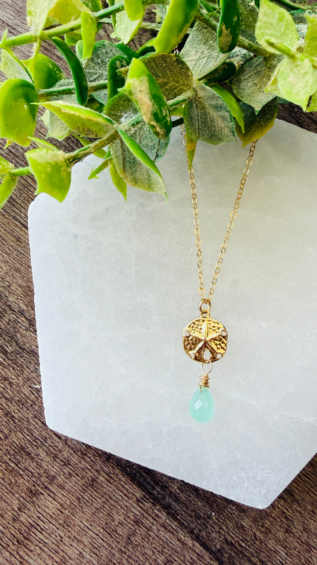 Sand Dollar Aqua gem necklace