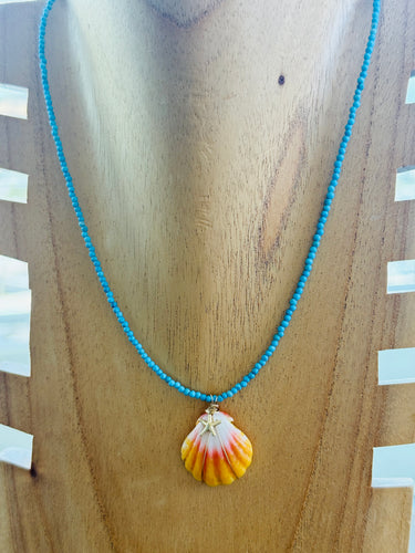 Sale! Turquoise Sunrise Shell short necklace