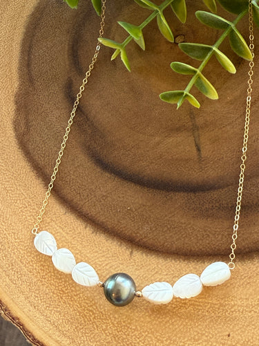 Tahitian Pearl with Leaves necklace