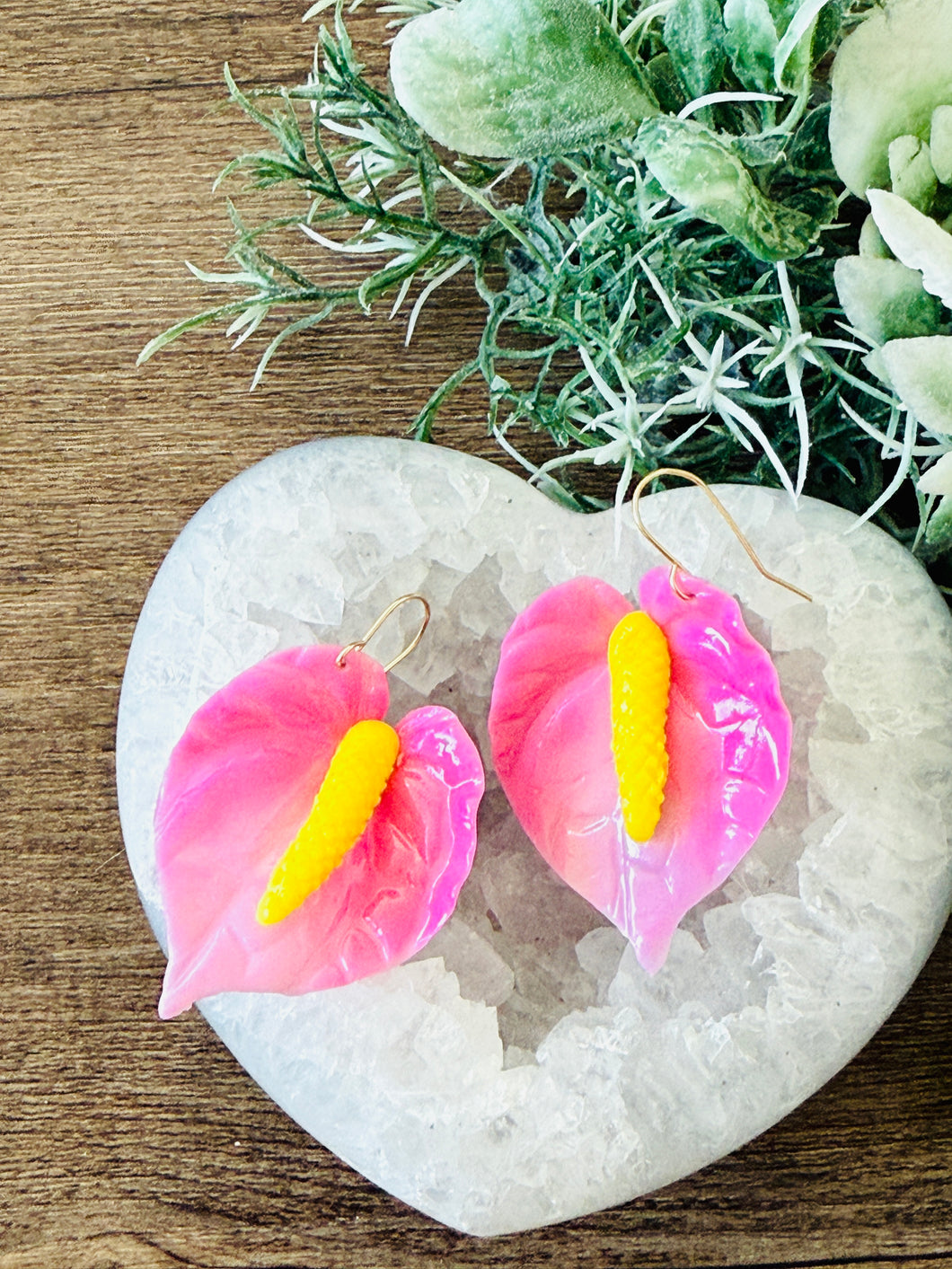 Pink Gradation Anthurium Flower Earrings