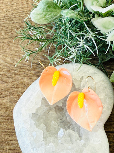 Peach Gradation Anthurium Flower Earrings