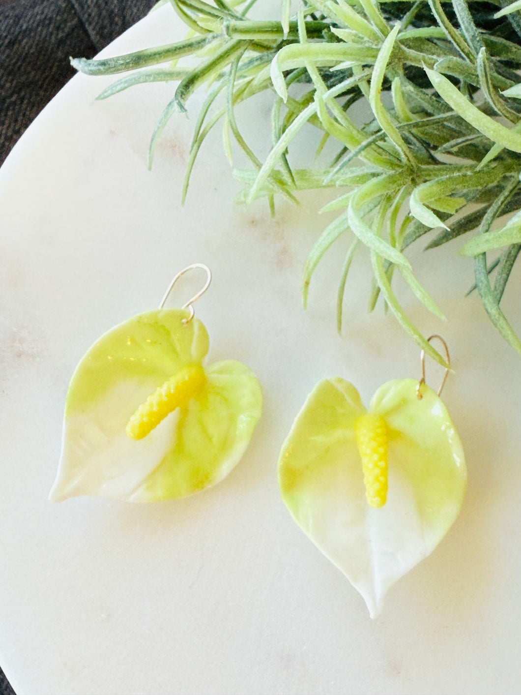 Light Green Gradation Anthurium Flower Earrings