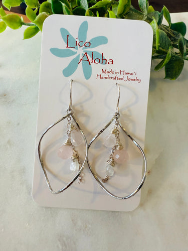 Silver Hoop & Rose quartz earrings