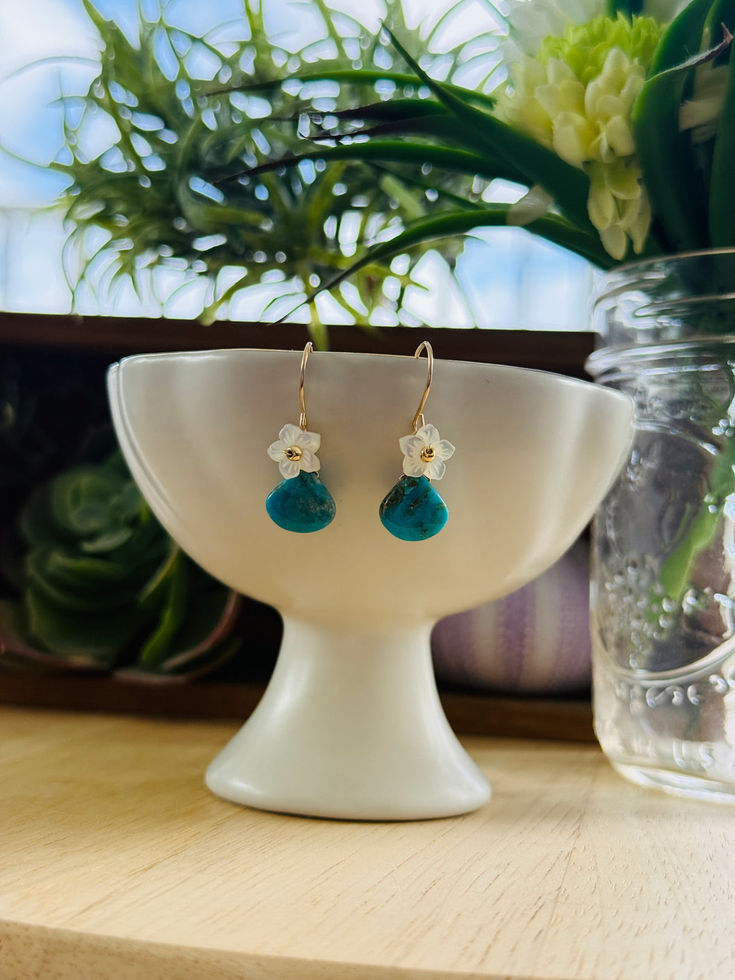 Turquoise with Plumeria earrings