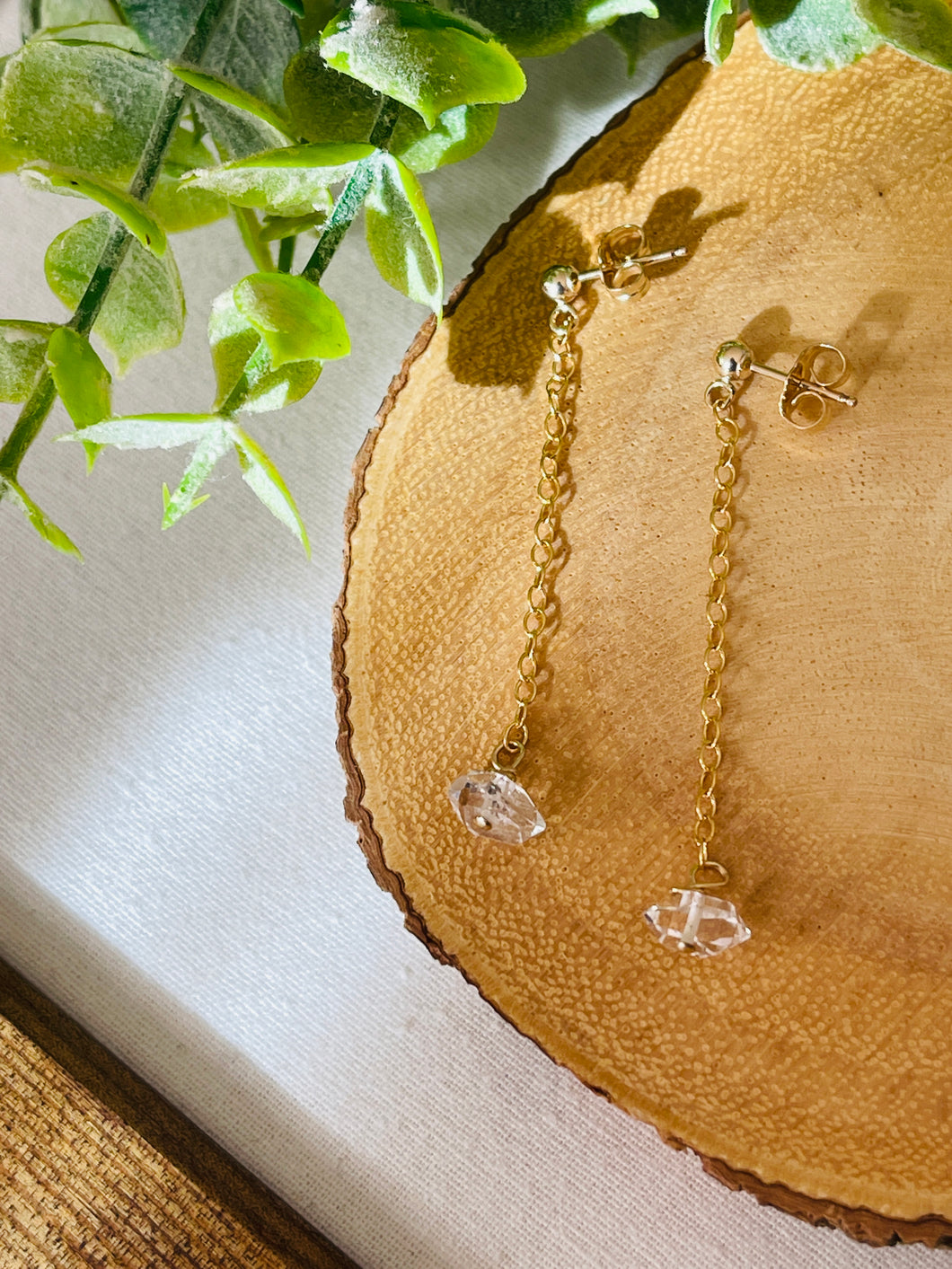 Herkimer diamond with chain stud earrings